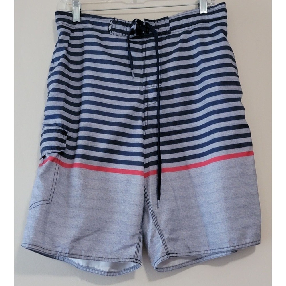 RS Surf Men's‎ Board Shorts Striped Elastic Waist Drawstring Pockets Size M